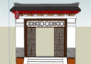 中式风格入口门设计SU(草图大师)模型