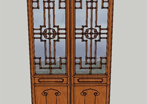 古典中式木质扇门设计SU(草图大师)模型