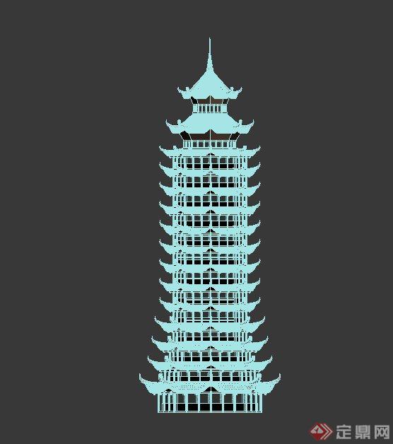 古典中式风格多层塔楼设计3DMAX模型(1)
