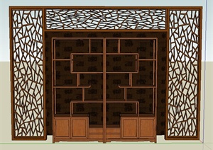室内装饰木质置物架与镂空隔断墙设计SU(草图大师)模型