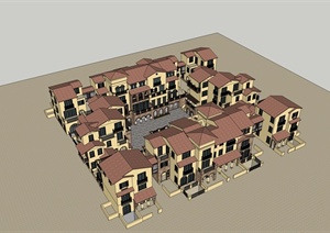 合院住宅房建筑设计SU(草图大师)模型