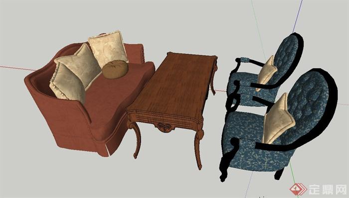 室内家具木桌椅、沙发设计SU模型(1)