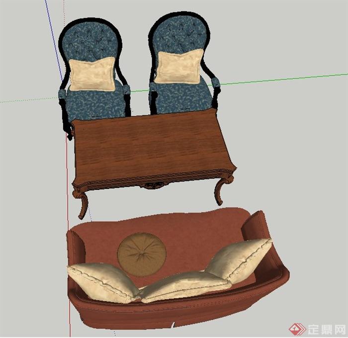 室内家具木桌椅、沙发设计SU模型(2)