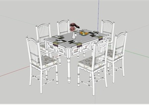 某欧式田园六人餐桌SU(草图大师)模型