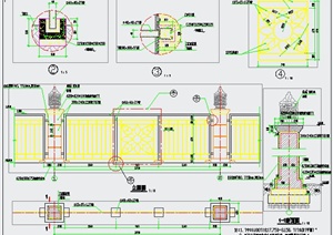 花形状小区铁艺围墙设计CAD施工图