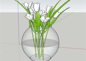 圆形玻璃花瓶插花设计SU(草图大师)模型
