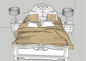 欧式风格卧室双人床设计SU(草图大师)模型