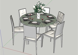 室内圆形六人餐桌椅设计SU(草图大师)模型