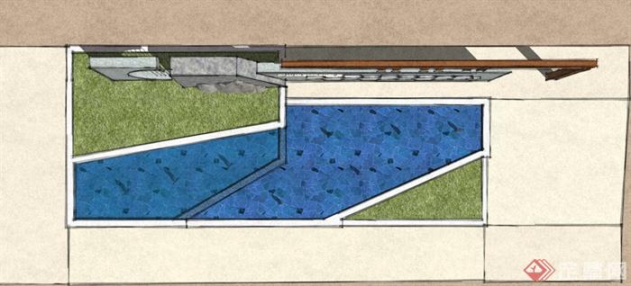 某中学入口水池水景SU模型(2)