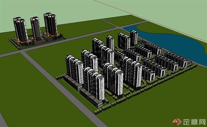 某现代滨湖小区住宅楼建筑设计su模型(2)