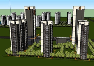 现代某高层住宅小区规划设计SU(草图大师)模型