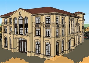 三角形地中海两层售楼部会所建筑设计SU(草图大师)模型
