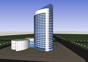 现代风格概念办公楼建筑设计SU(草图大师)模型