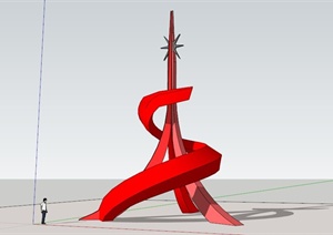 某现代红色塔状抽象雕塑SU(草图大师)模型