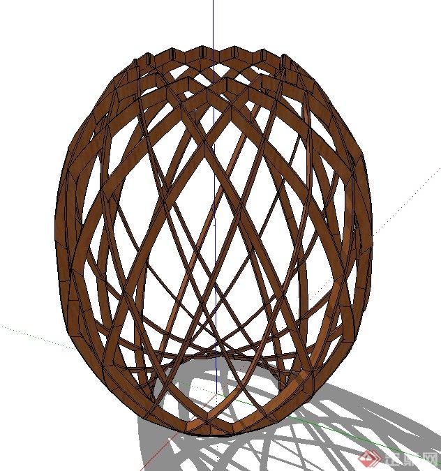 圆形木质镂空小品设计SU模型(1)