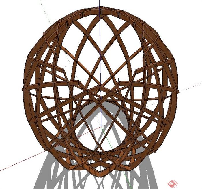 圆形木质镂空小品设计SU模型(2)