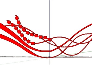 红色条状形抽象雕塑 设计SU(草图大师)模型