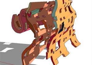 镂空堆叠抽象雕塑设计SU(草图大师)模型