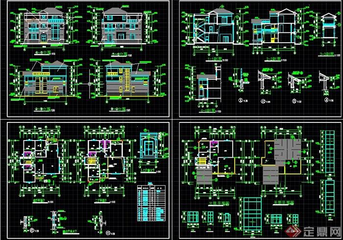 农村三层别墅自建房效果图＋CAD施工图(4)