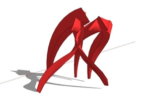 红色现代抽象雕塑SU(草图大师)模型