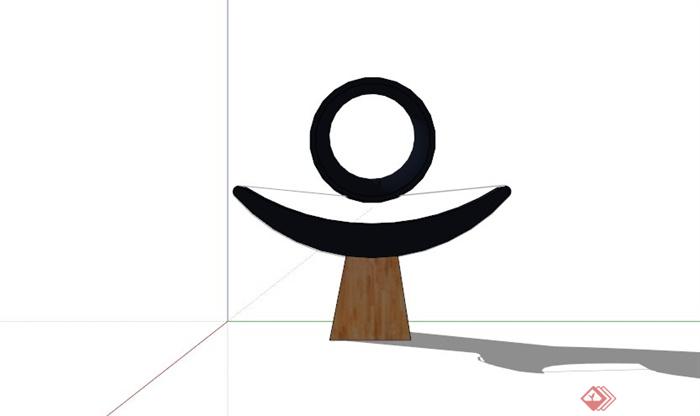 某黑色圆形弧形组合抽象雕塑SU模型(3)