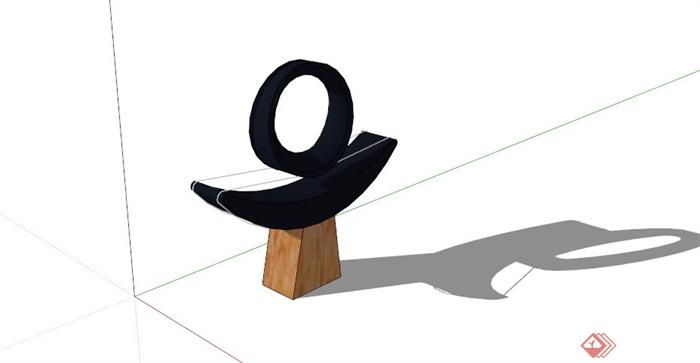 某黑色圆形弧形组合抽象雕塑SU模型(1)