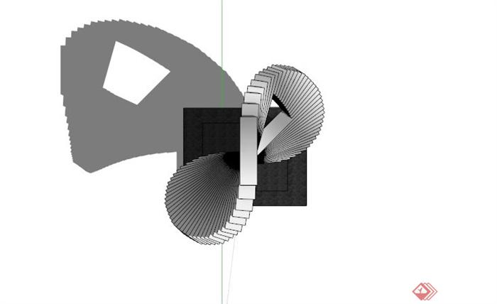 某扭曲圆盘抽象雕塑SU模型(2)