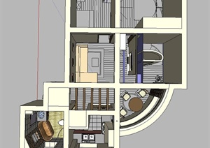 现代某住宅空间室内设计SU(草图大师)模型