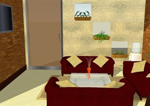 现代住宅空间客厅家装设计SU(草图大师)模型