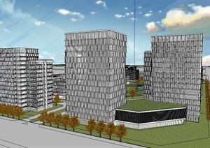 现代某高层商业产业园建筑设计SU(草图大师)模型