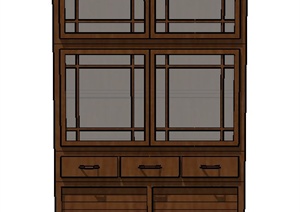 室内木质双开门衣柜设计SU(草图大师)模型