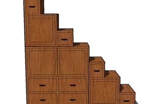 室内木质阶梯形储物柜设计SU(草图大师)模型