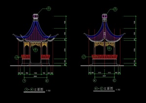 古典中式木六角亭设计cad施工图
