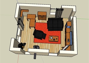现代室内住宅客厅设计SU(草图大师)模型