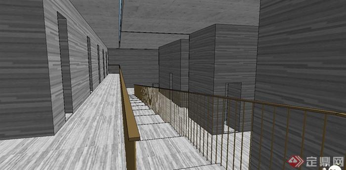 现代某两层瓦尔斯温泉浴场建筑设计SU模型+CA方案图(3)