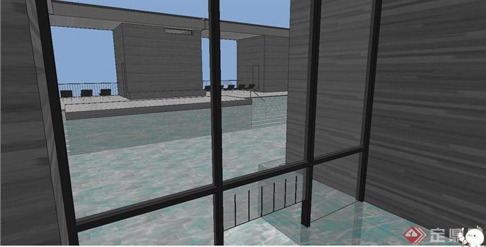 现代某两层瓦尔斯温泉浴场建筑设计SU模型+CA方案图(5)