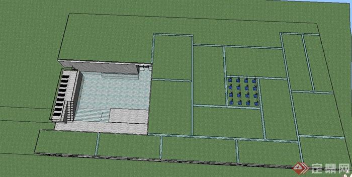 现代某两层瓦尔斯温泉浴场建筑设计SU模型+CA方案图(6)