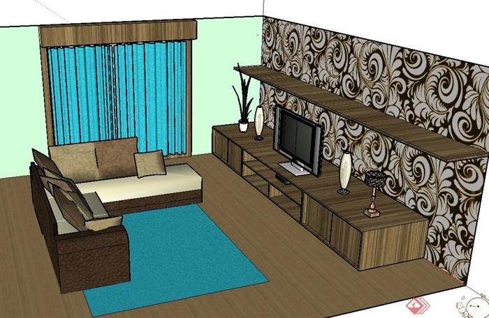 现代住宅室内客厅装修设计SU模型(2)