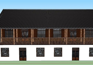 中式两层学校建筑设计SU(草图大师)模型
