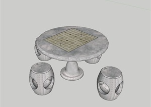 古典中式石桌设计SU(草图大师)模型