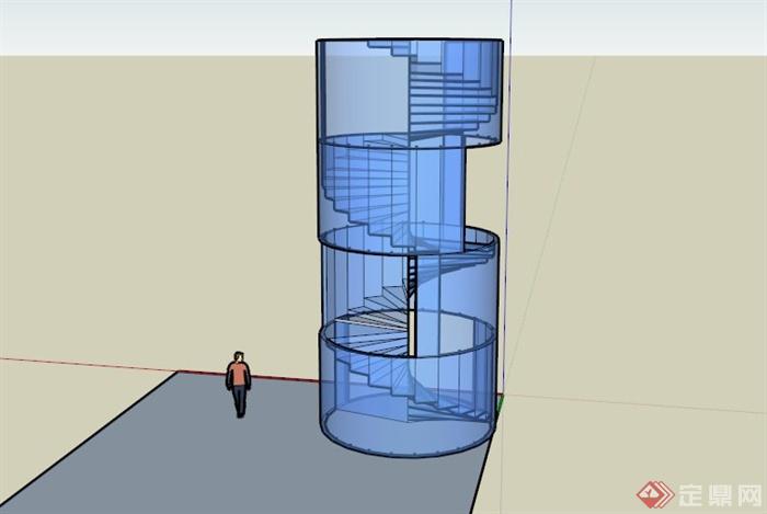 某玻璃围栏旋转楼梯SU模型(1)
