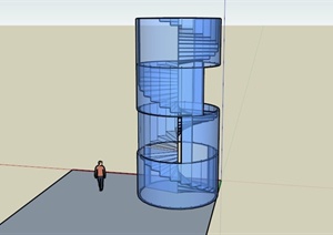 某玻璃围栏旋转楼梯SU(草图大师)模型