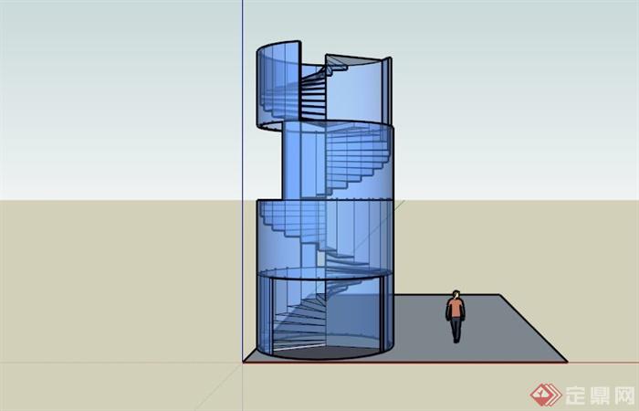 某玻璃围栏旋转楼梯SU模型(3)