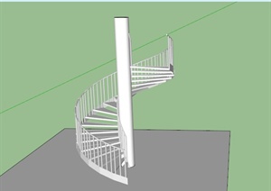 某现代白色铁栏杆楼梯SU(草图大师)模型