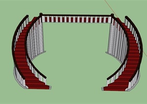 某现代中式木扶手双向楼梯SU(草图大师)模型