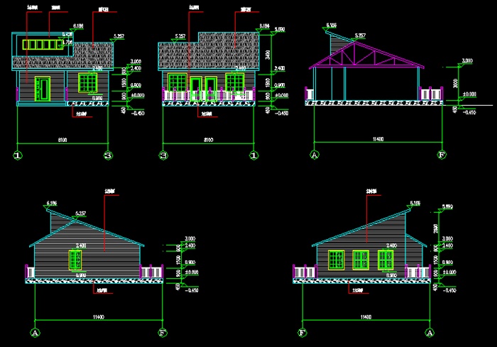 单层木屋建筑结构施工cad图含小区总平面图