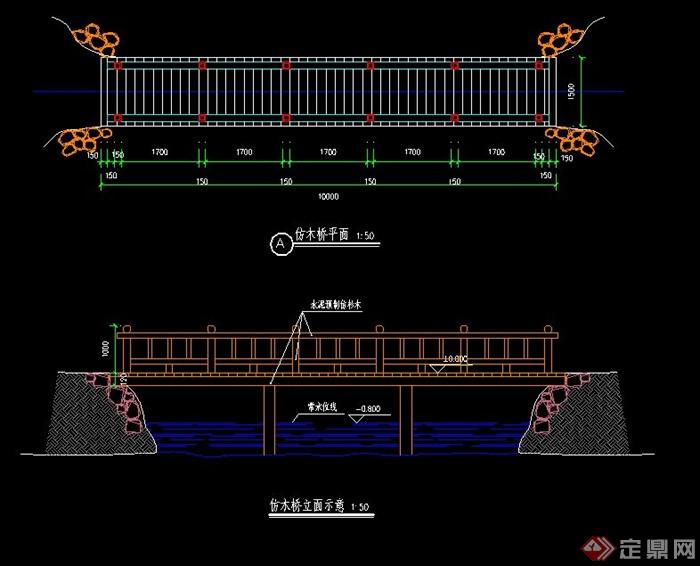 仿古木桥设计cad施工节点图(1)