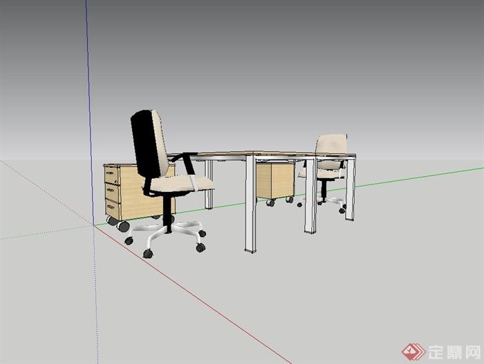 现代室内办公桌椅设计su模型(3)