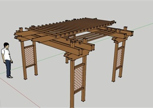 某古典中式木制廊架SU(草图大师)模型