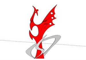 某现代中式红色凤凰SU(草图大师)模型